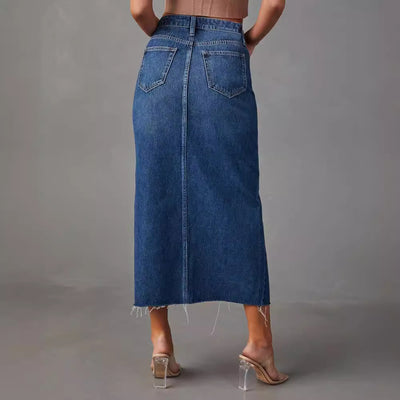 Stylish A-line Denim Skirt with Side Slit by Glamytek