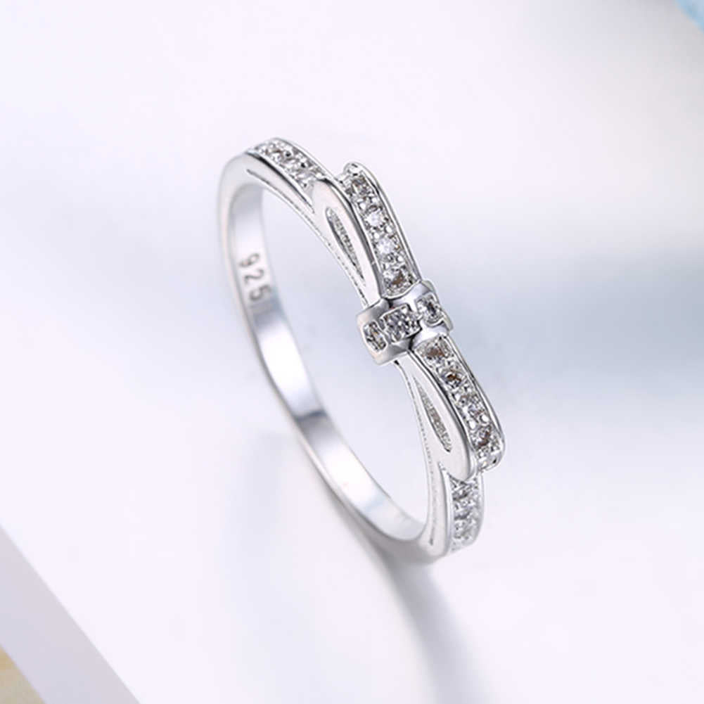 925 Sterling Silver Simple Bowknot Crystal Rings For Women by Glamytek