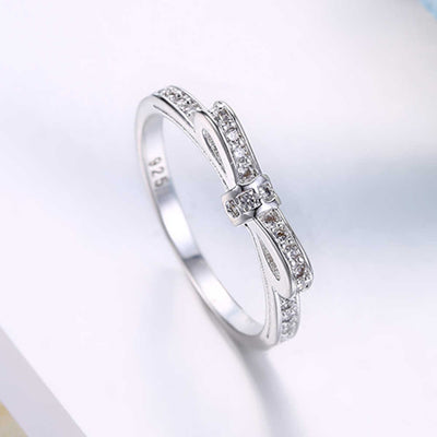 925 Sterling Silver Simple Bowknot Crystal Rings For Women by Glamytek