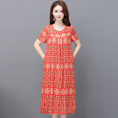 Cotton and silk dress for middle-aged summer