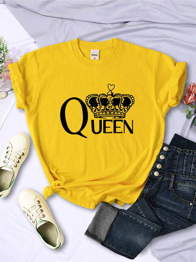 Queen'S Big Crown Printed Women T Shirts Breathable Summer by Glamytek