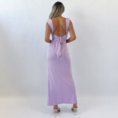 European and American women's spring and summer new fashion temperament solid color sleeveless backless back lace slim split dress wholesale by Glamytek