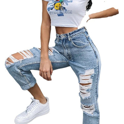 Women's Jeans Ripped Holes Show Thinness Jeans Women's Trousers Trousers by Glamytek