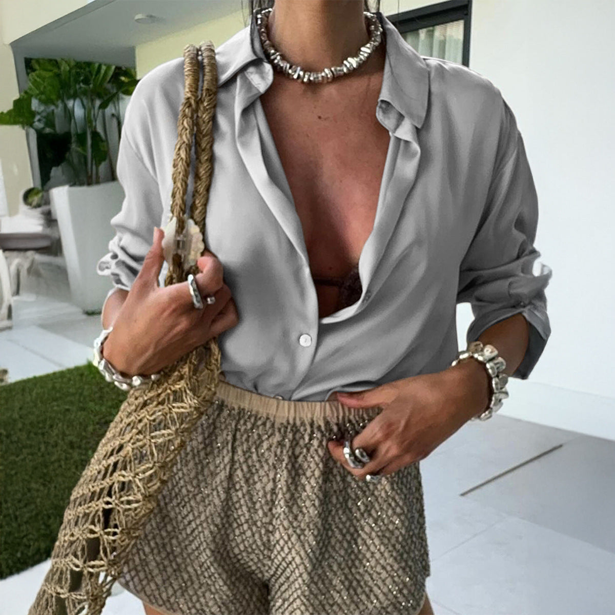 Elegant High-end Draped Suit Shirt Women's Clothing by Glamytek