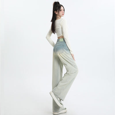 Gradient Design Straight-leg Pants Wide Leg Women's Clothing by Glamytek