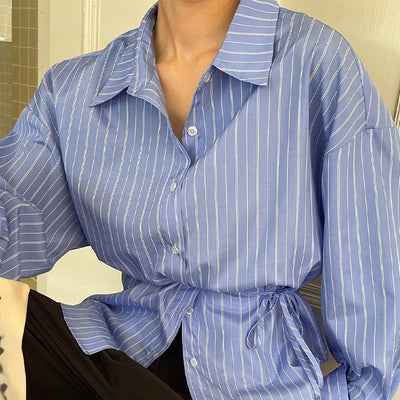 Temperament Striped Long Sleeved Shirt by Glamytek