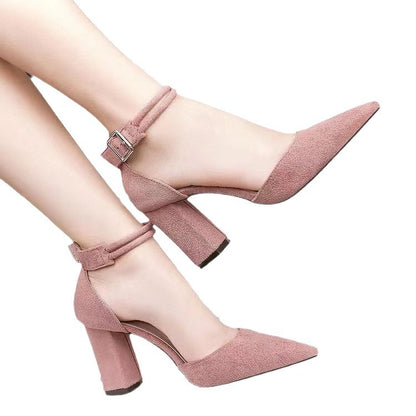 Women's Pointed Toe Chunky Heel Ankle Strap Sandals