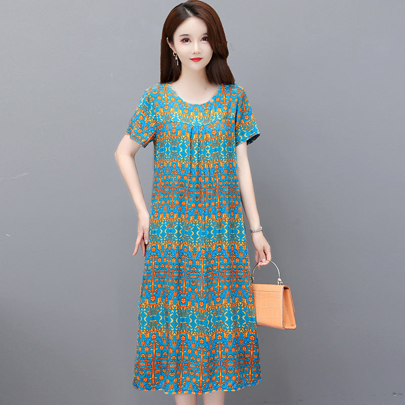 Cotton and silk dress for middle-aged summer