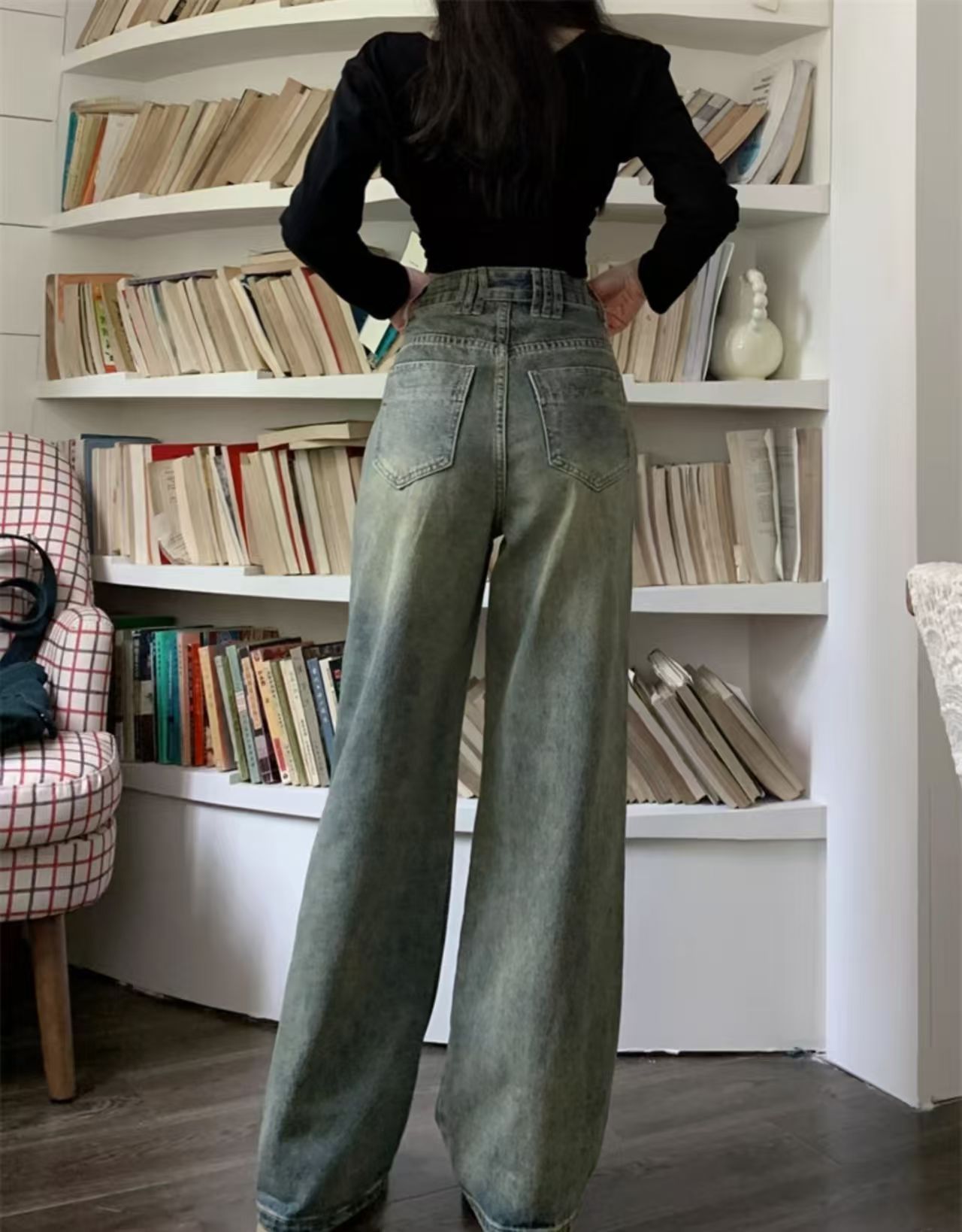 2025 New Retro Style, Washed Plain Loose Fit, Casual Style, Zipper Button Closure Jeans, Suitable For All Seasons, Versatile And Error Free. by Glamytek