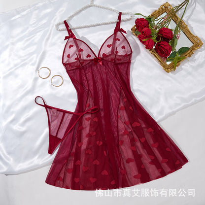 Sexy Deep V Backless Mesh Nightgown