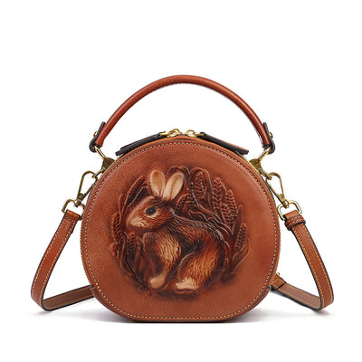 Women's Genuine Leather Round Shoulder Bag by Glamytek