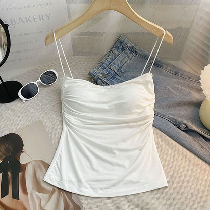 Spice Girl Sling Vest Belt Chest Pad Pleated Pure Desire Style All-match Slim Slim Slim Shoulder Strap Base Underwear for Women
