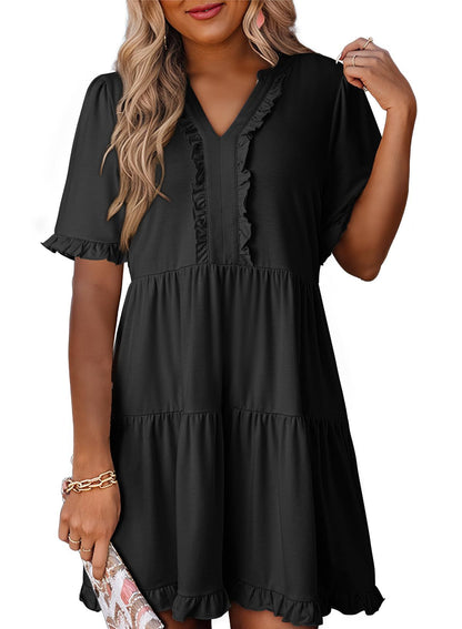 Womens Dresses Summer Spring V Neck Short Sleeve Casual A Line Flowy Swing Dress Mini Dress