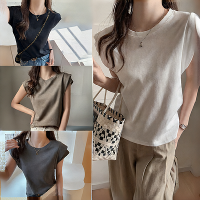 Round Neck Sleeveless Cotton T-shirt for Women by Glamytek