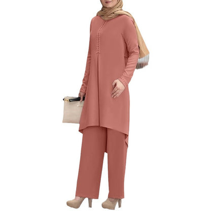 Lace long-sleeved top with wide-leg pants set