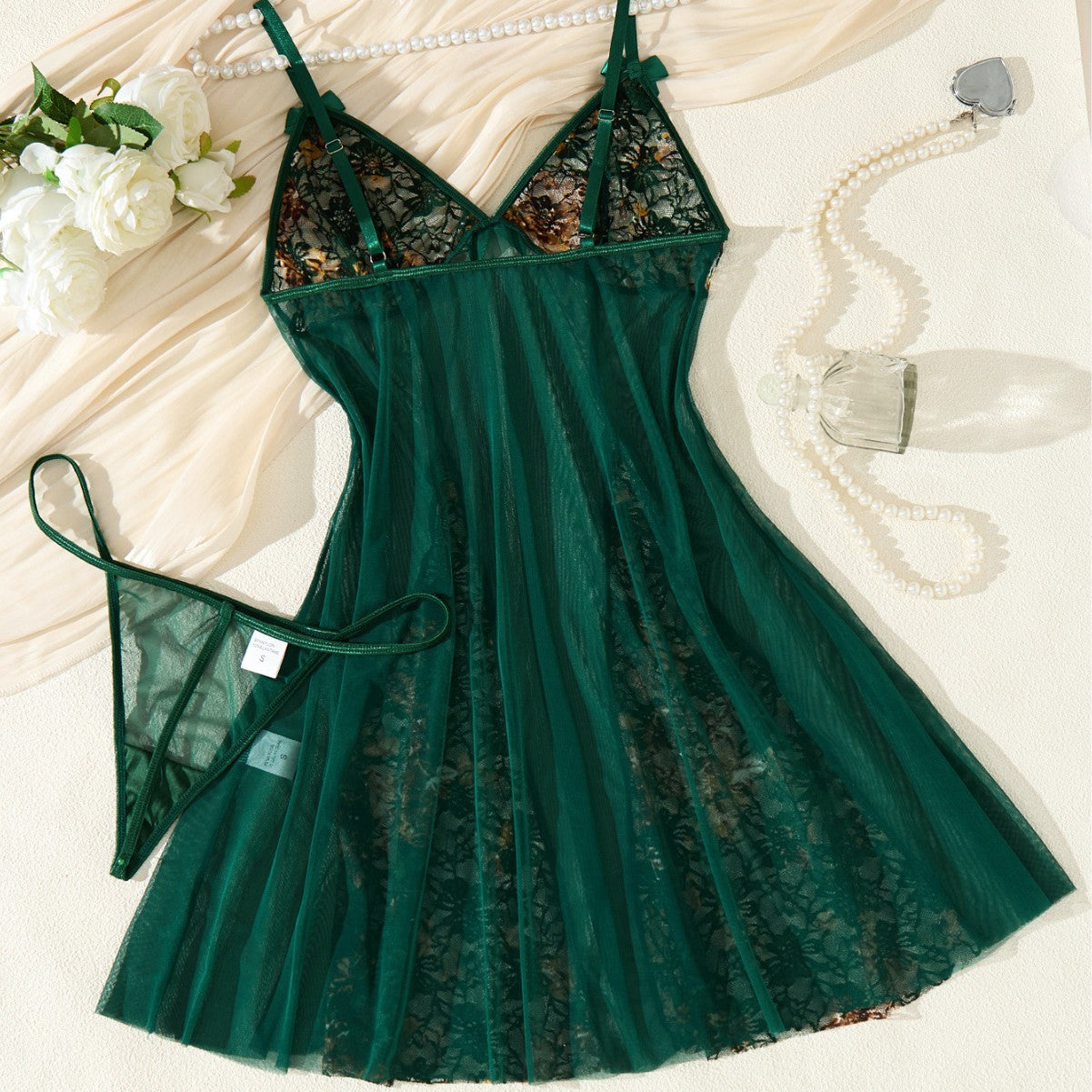 Sexy Deep V Backless Mesh Nightgown