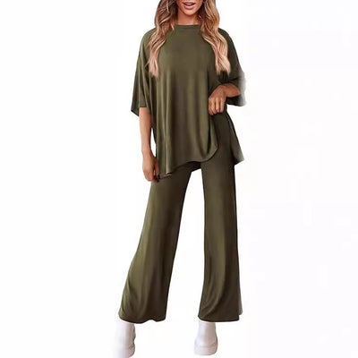 Casual short-sleeved top and wide-leg pants by Glamytek
