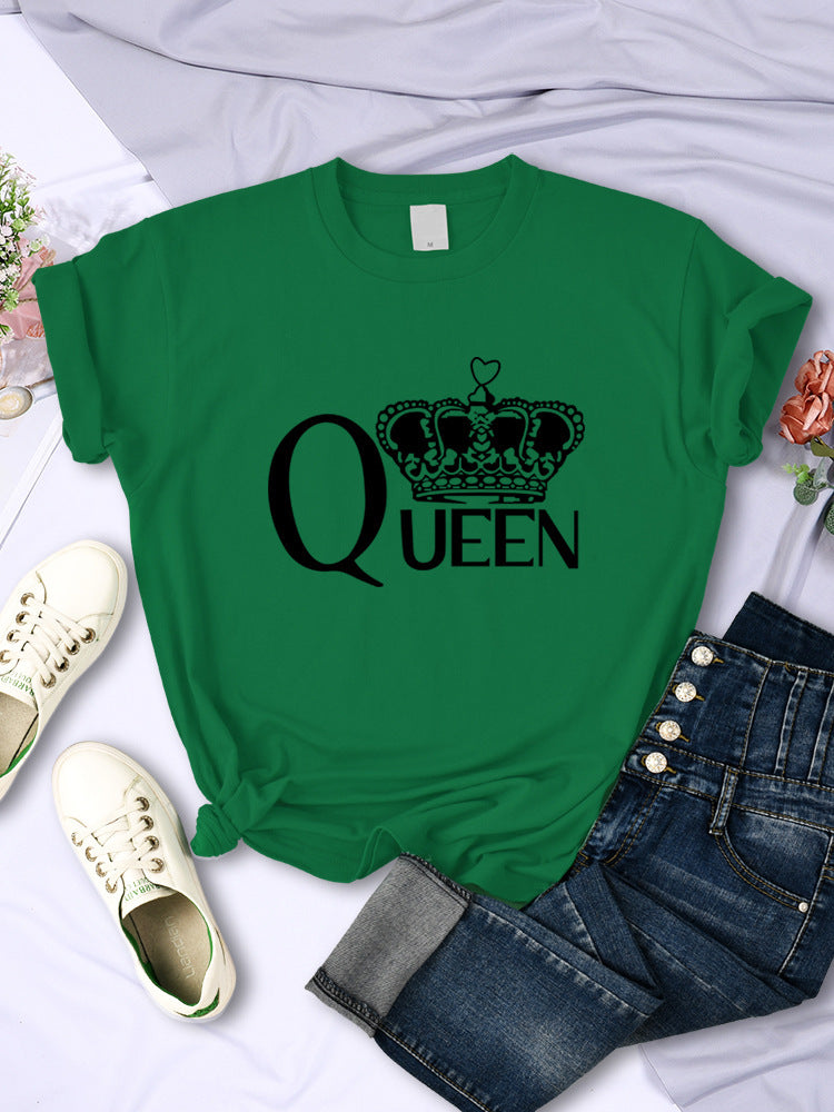 Queen'S Big Crown Printed Women T Shirts Breathable Summer by Glamytek