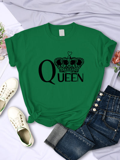 Queen'S Big Crown Printed Women T Shirts Breathable Summer by Glamytek