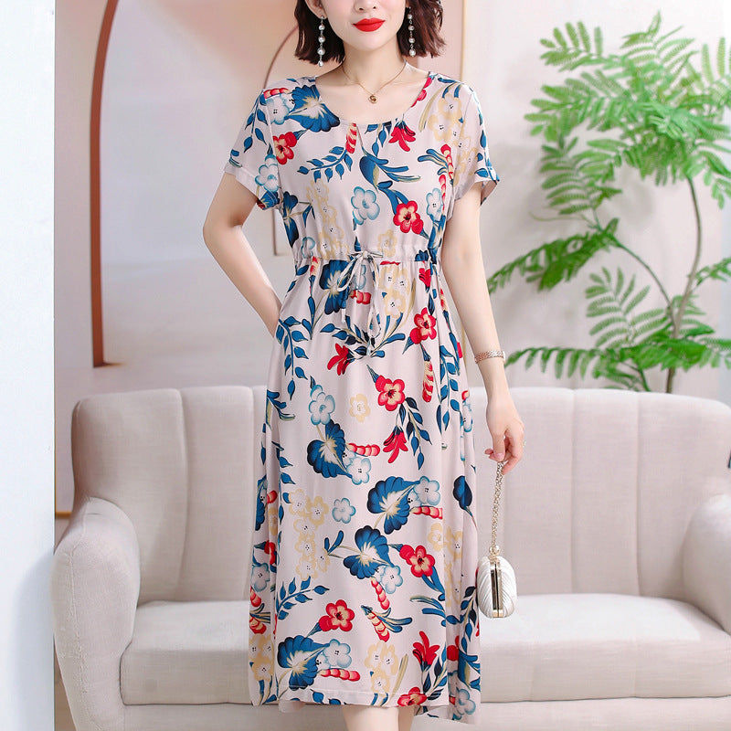 Cotton and silk dress for middle-aged summer