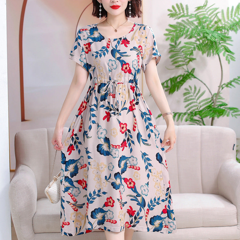 Cotton and silk dress for middle-aged summer