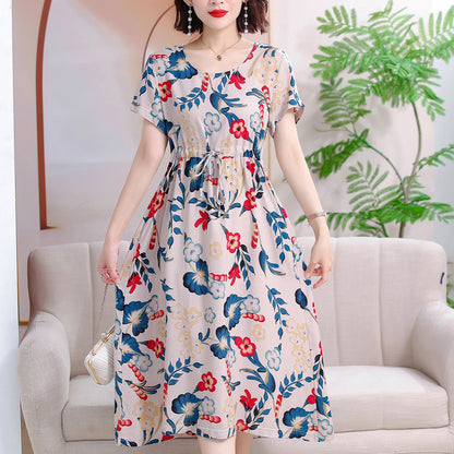 Cotton and silk dress for middle-aged summer