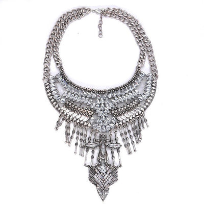 Inlaid antique silver clavicle stick with tasseled necklace