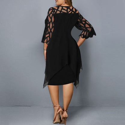 Lace-stitched three-quarter-length dress