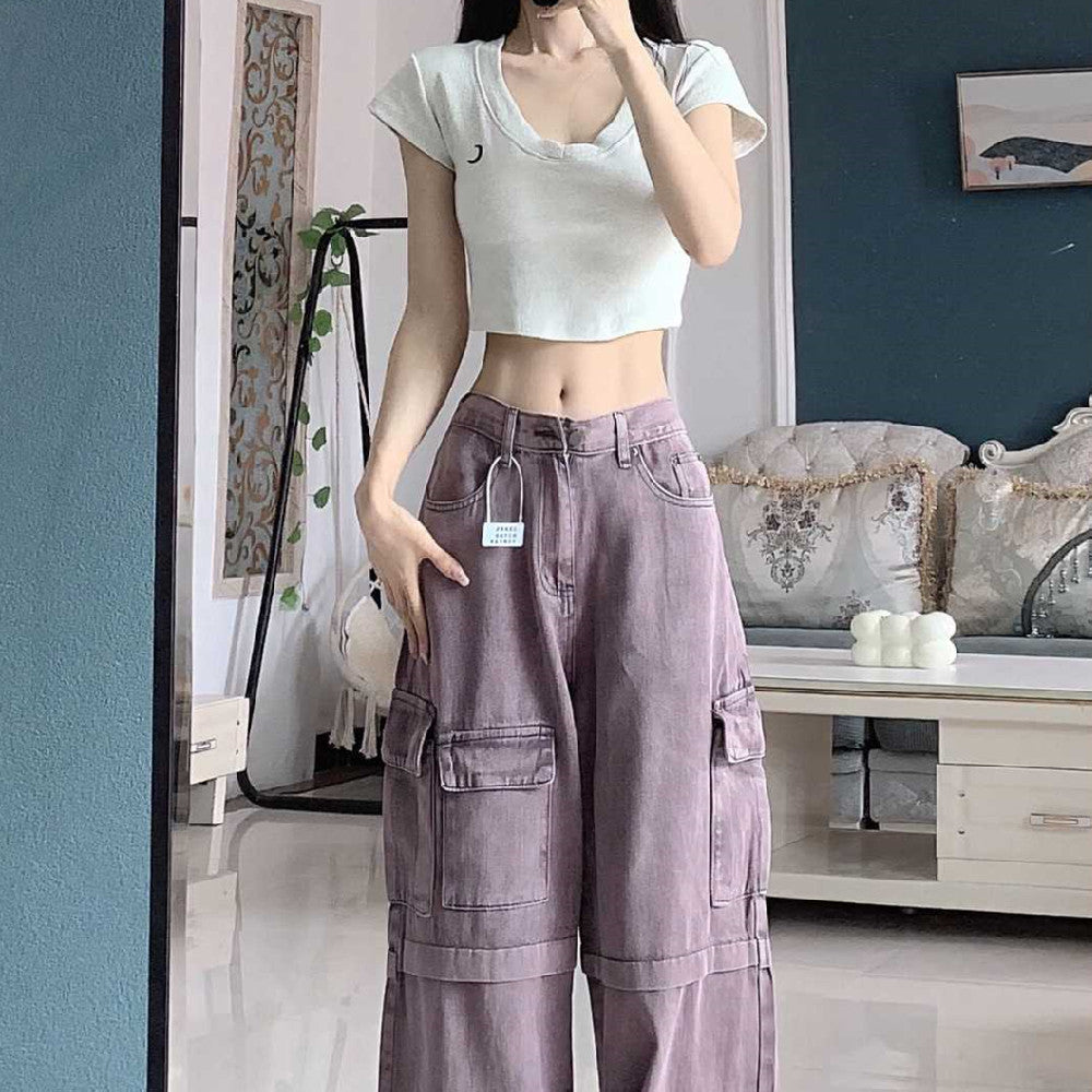 Retro Purple Cargo Jeans Women by Glamytek