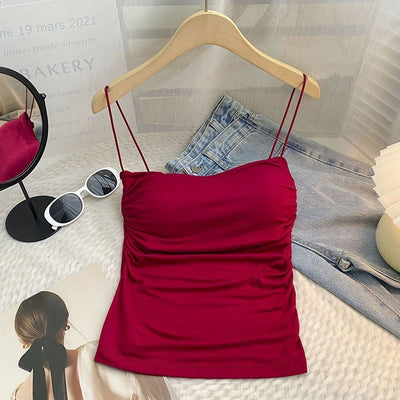 Spice Girl Sling Vest Belt Chest Pad Pleated Pure Desire Style All-match Slim Slim Slim Shoulder Strap Base Underwear for Women by Glamytek