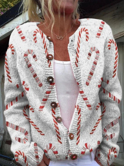 New Women's Autumn And Winter Style Loose 3D Printed Knitted Cardigan Sweater by Glamytek