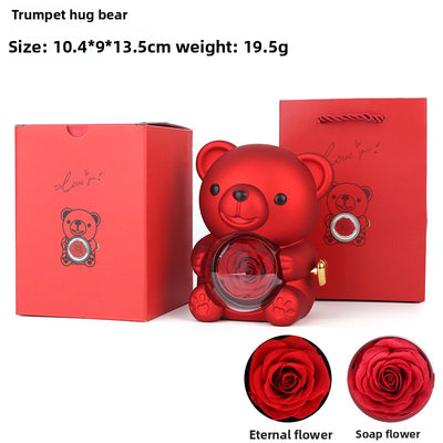 Hug Bear Flip Surprise Rose Flower Jewelry Box