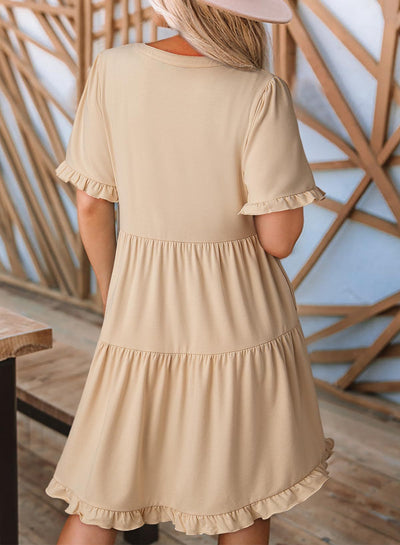 Womens Dresses Summer Spring V Neck Short Sleeve Casual A Line Flowy Swing Dress Mini Dress by Glamytek