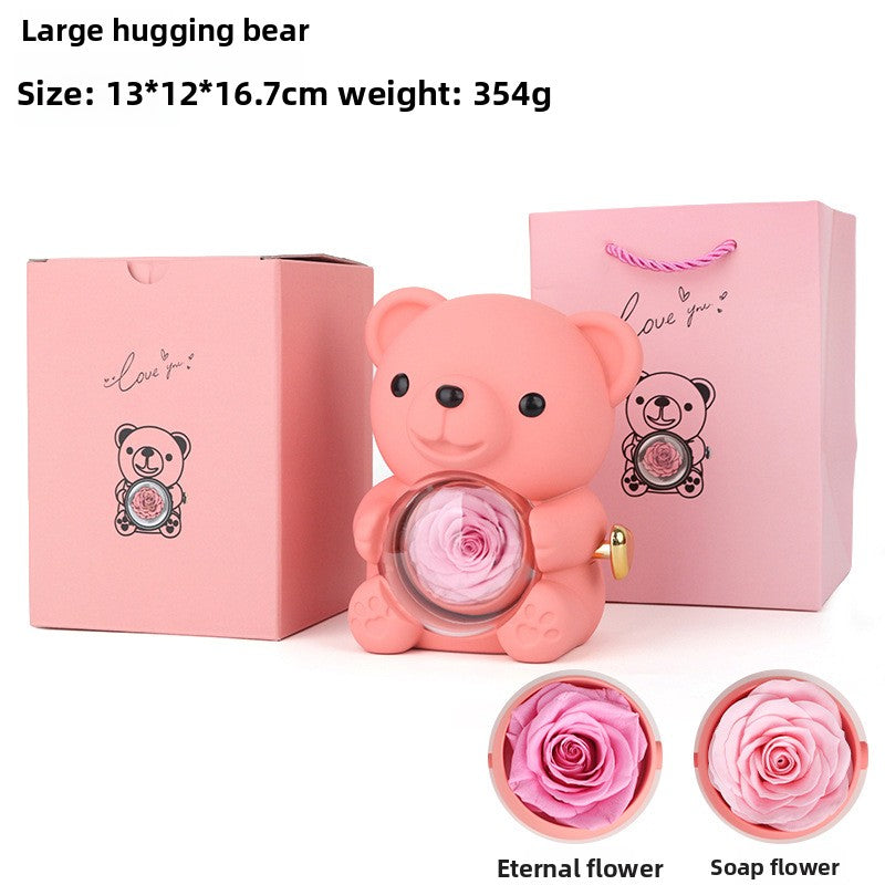 Hug Bear Flip Surprise Rose Flower Jewelry Box