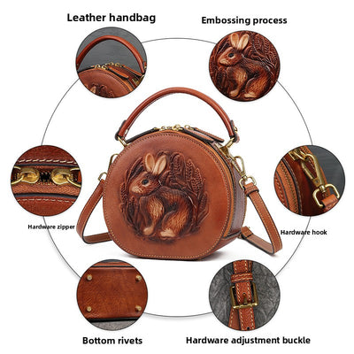 Women's Genuine Leather Round Shoulder Bag by Glamytek