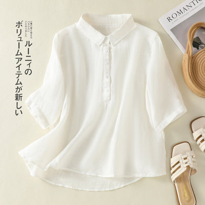 Solid Color Casual Loose Half-sleeve Shirt Women's All-match Slimming by Glamytek