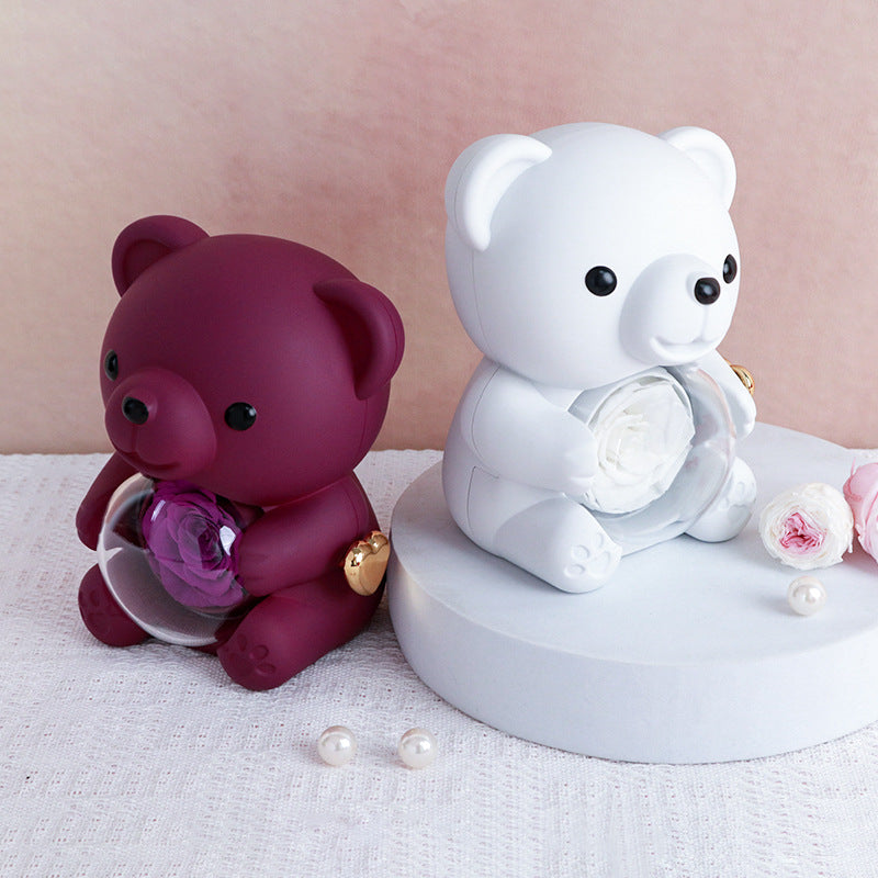 Hug Bear Flip Surprise Rose Flower Jewelry Box