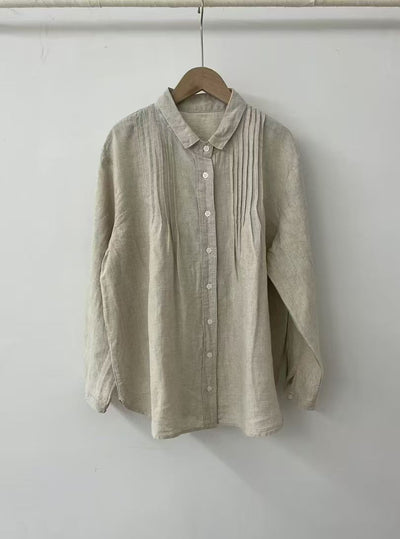 Women's Lapel Japanese Long Linen Sleeves Shirt by Glamytek
