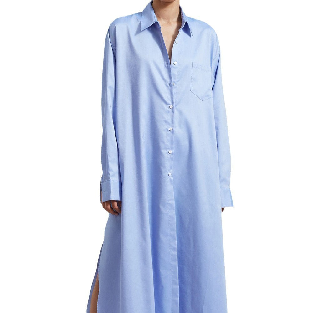 Spring And Summer Lapel Split Dress Women