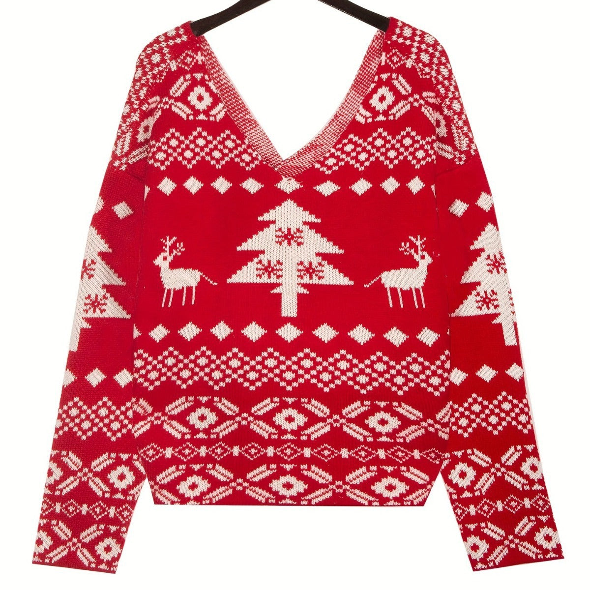 Women's Backless Off-shoulder Christmas Snowflake Pattern Long-sleeved Sweater by Glamytek