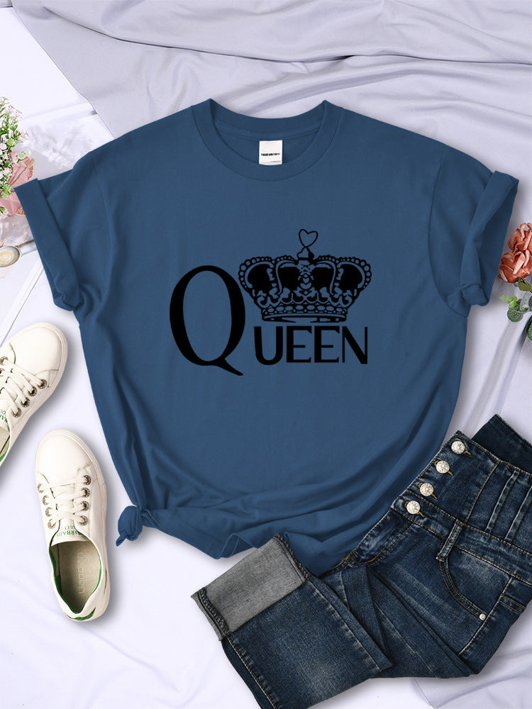 Queen'S Big Crown Printed Women T Shirts Breathable Summer by Glamytek