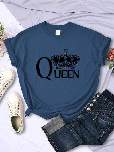 Queen'S Big Crown Printed Women T Shirts Breathable Summer by Glamytek