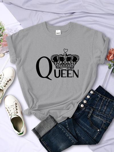 Queen'S Big Crown Printed Women T Shirts Breathable Summer by Glamytek