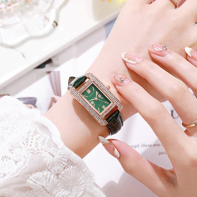 Elegant Diamond Green Dial Women's Watch with Quartz Movement by Glamytek