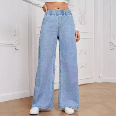 Wide-leg Plus Size Light Blue Washed Straight by Glamytek