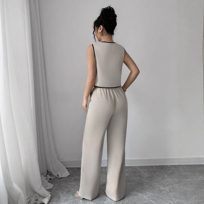 Sleeveless Lace-Up Top Wide-Leg Pants