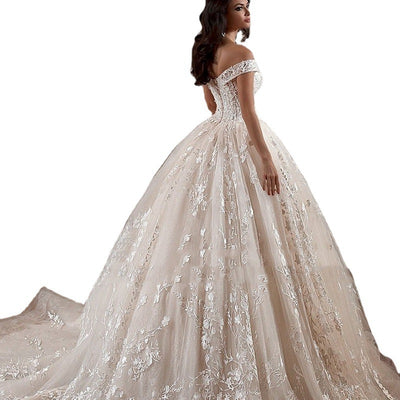 Off-shoulder French-style Bride Trailing Mori Style Simple Small Wedding Dress by Glamytek