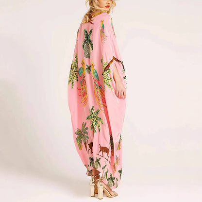 Women's V-neck Animal Print Loose Dress