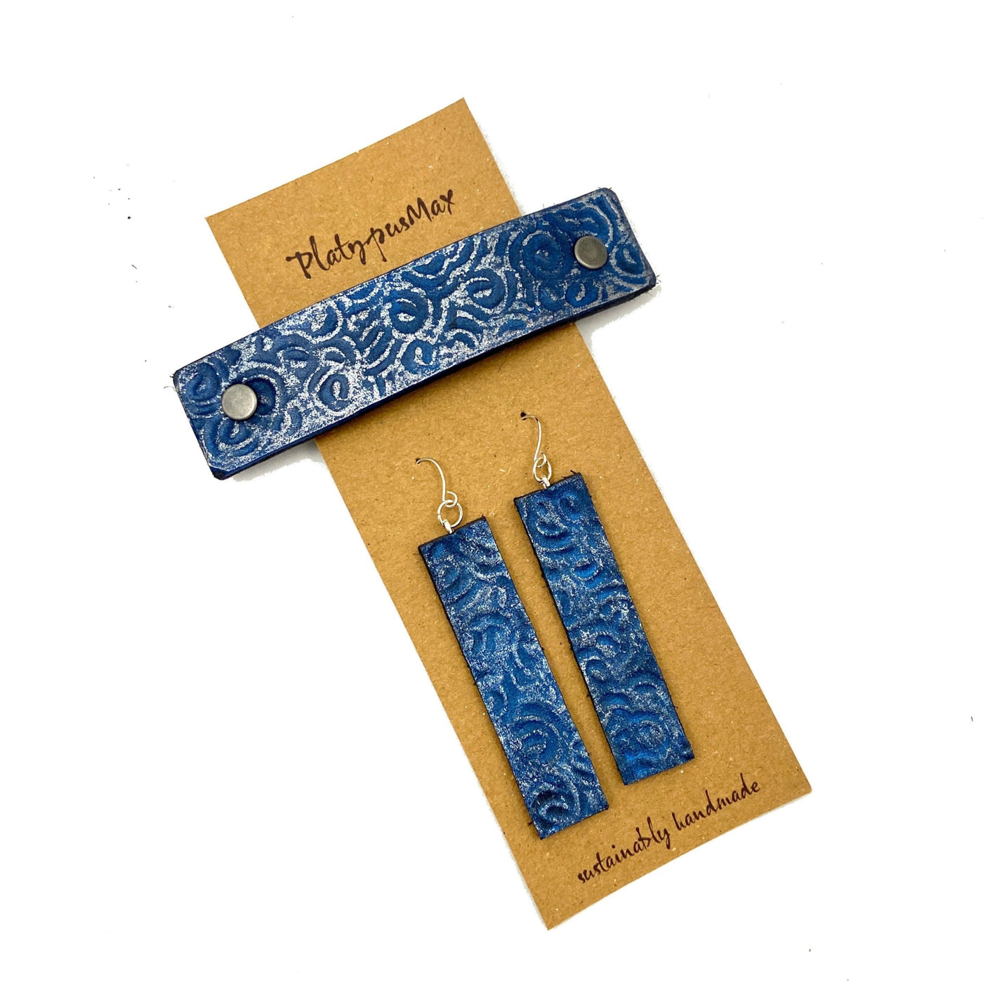 Blue & Silver Ocean Waves / Spirals Barrette and Earring Gift Set by Glamytek