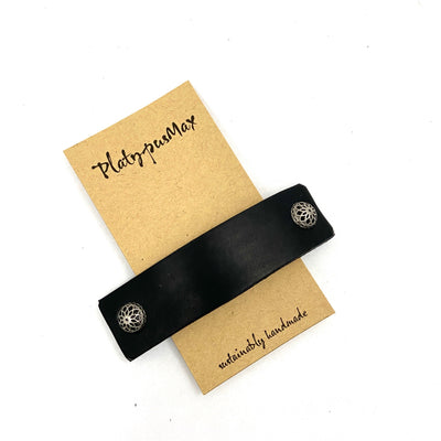 Black Barrette with Fancy Silver Filagree Studs by Glamytek